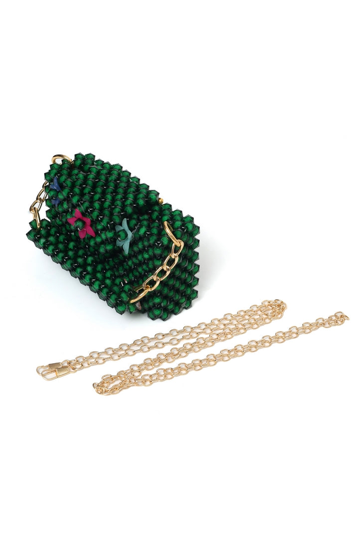 Handmade Beaded Crystal Purse with Flower Accents