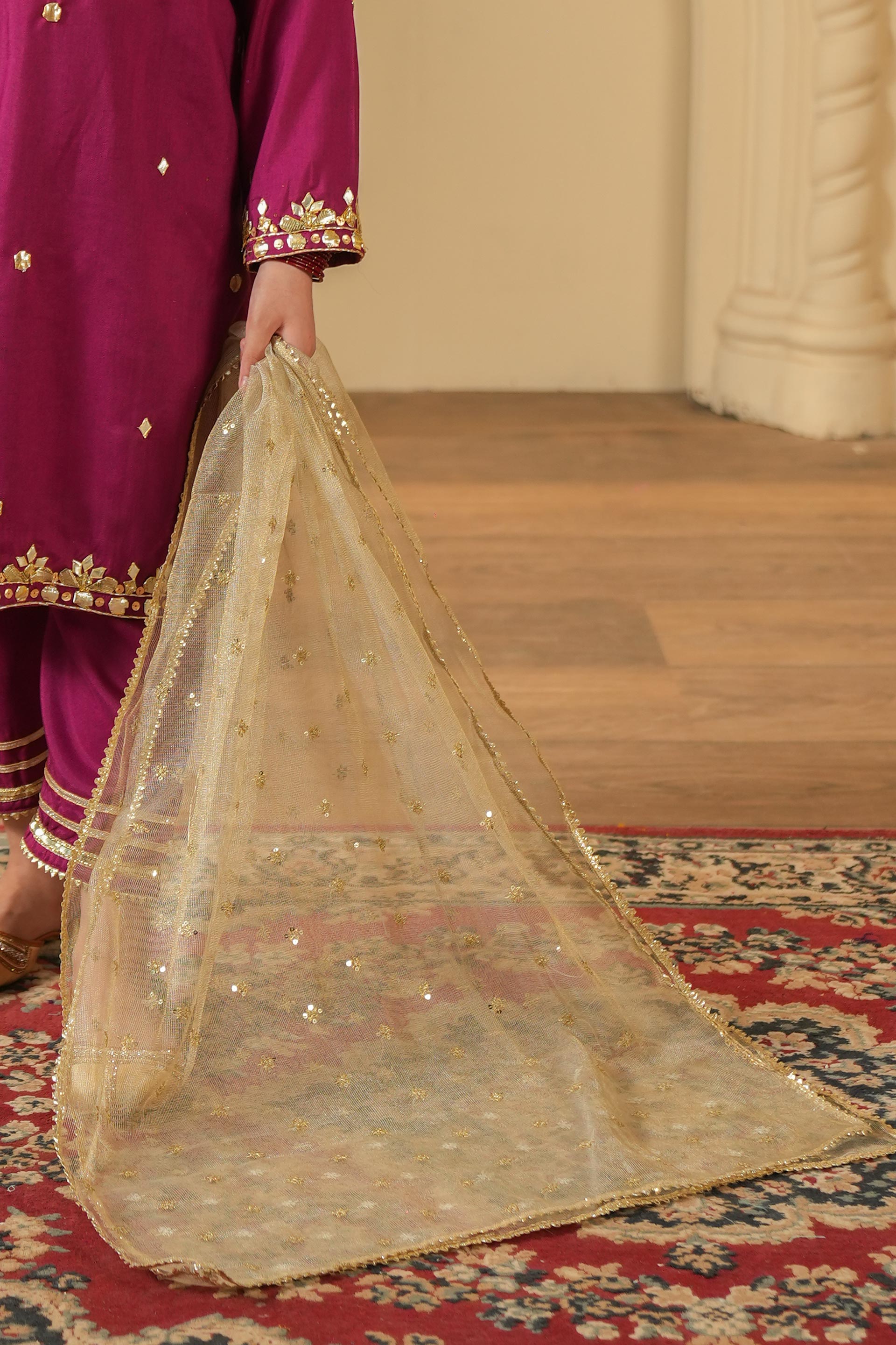 Golden Embroidered Zarri Net Dupatta