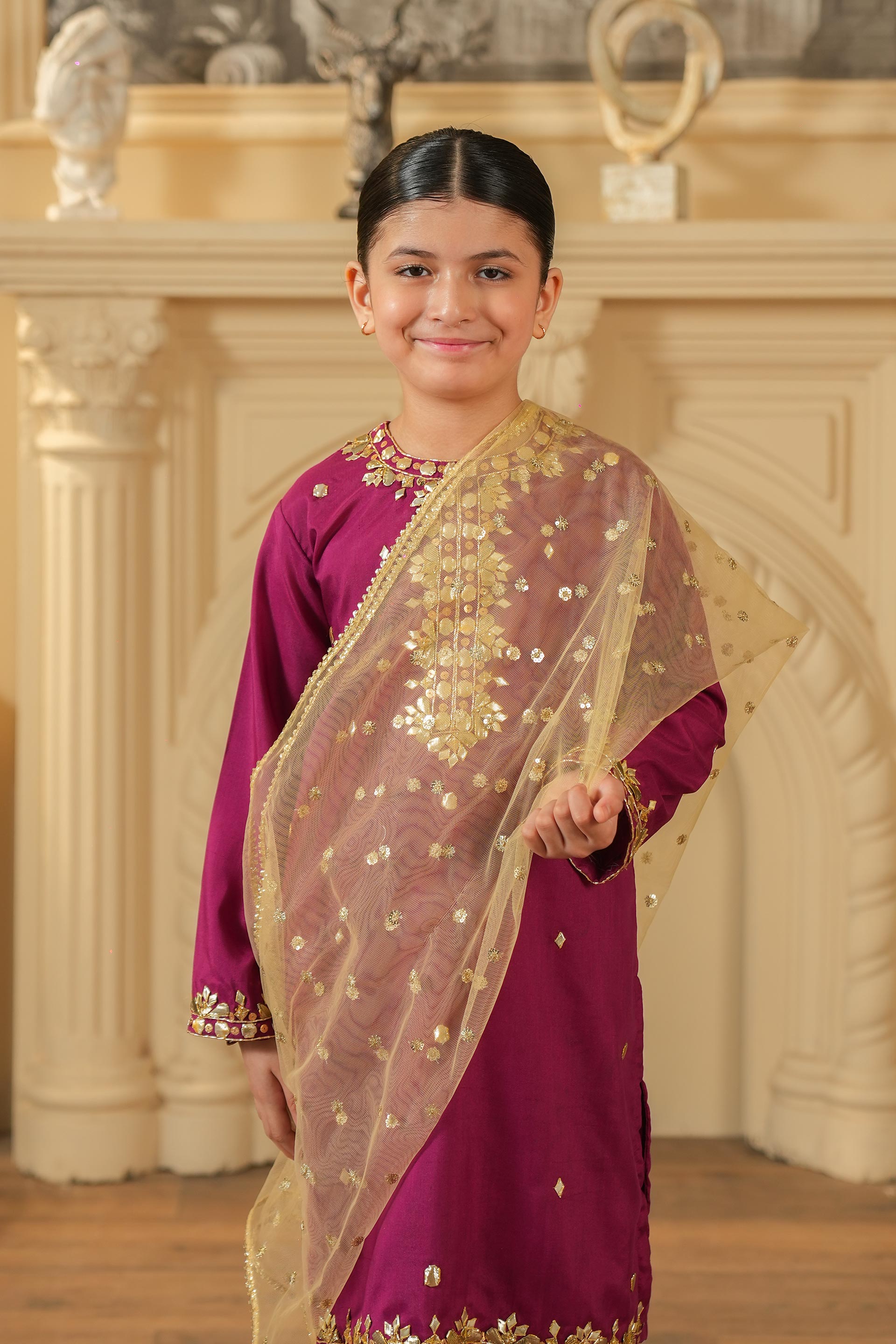 Golden Embroidered Booti Net Dupatta