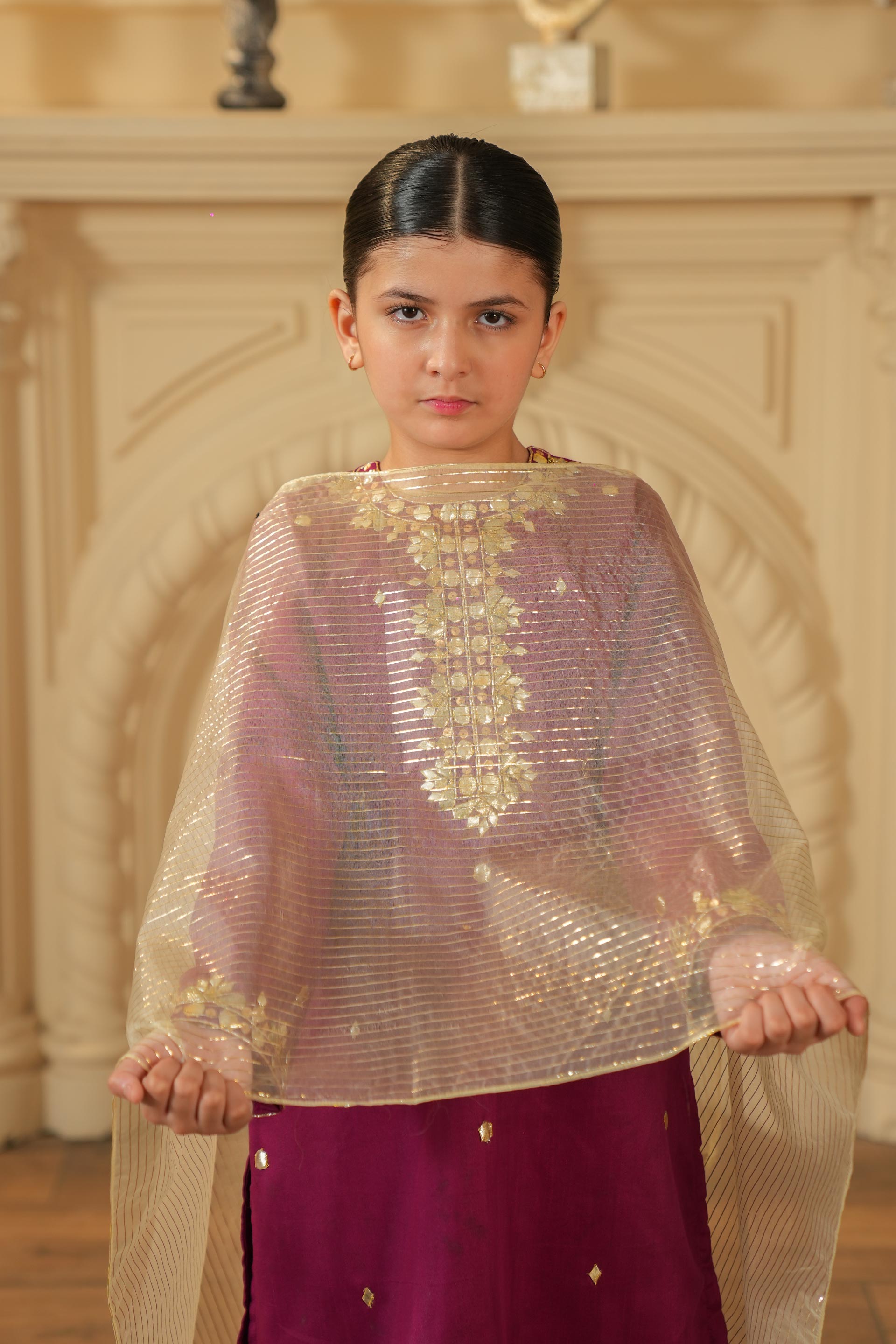 Striped Golden Dupatta
