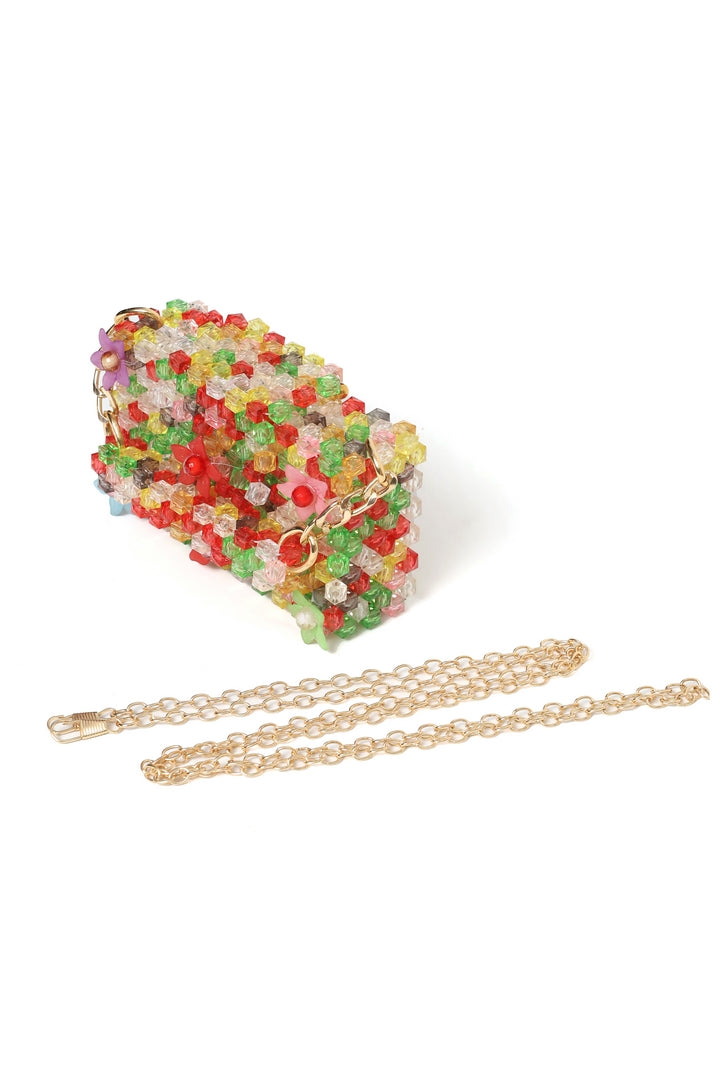 Handmade Beaded Crystal Purse with Flower Accents