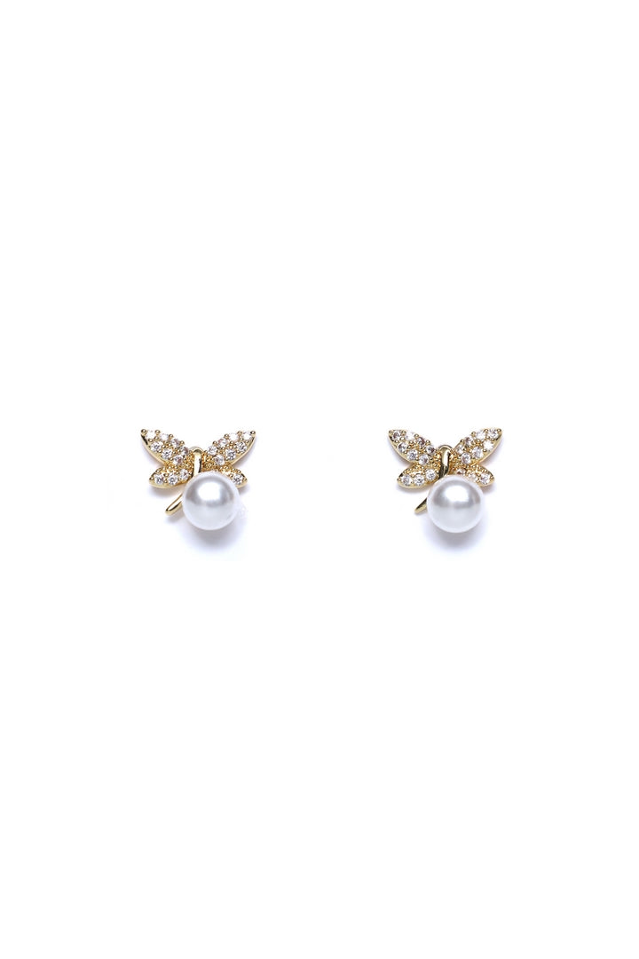 Elegant Butterfly & Pearl Stud Earrings