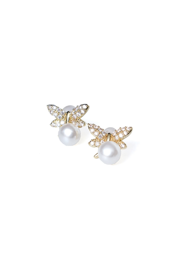 Elegant Butterfly & Pearl Stud Earrings