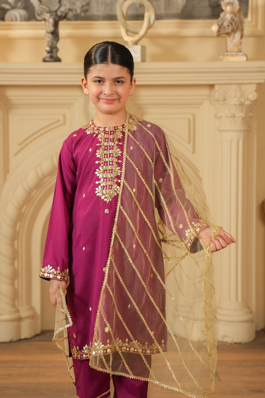 Golden Embroidered Linning Net Dupatta