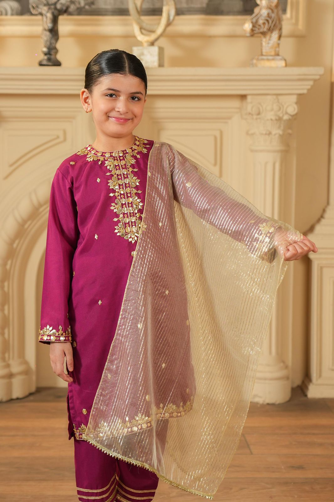 Striped Golden Dupatta